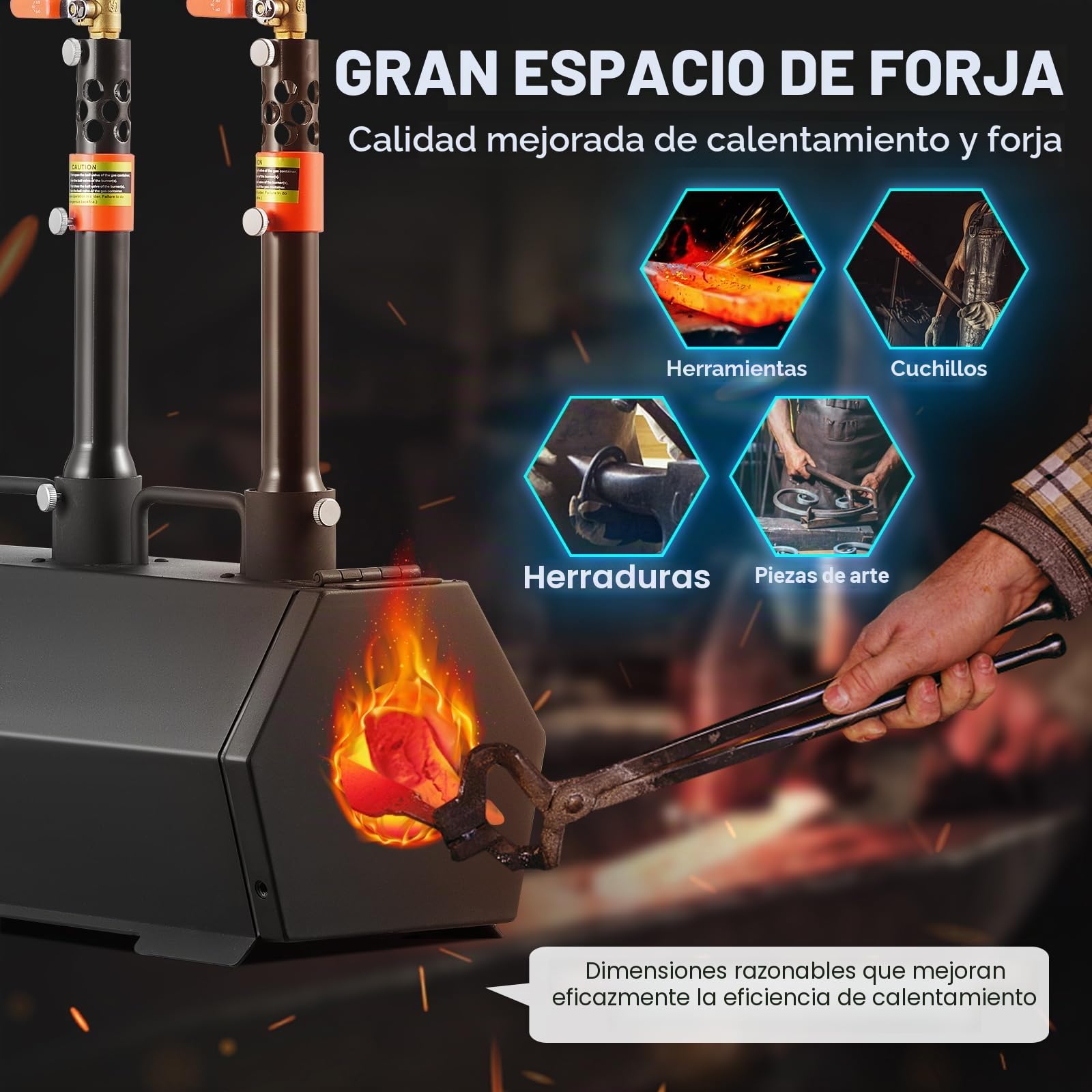 VEVOR Forja de Gas Propano 3 Quemadores, Horno de Fusión de Propano Temperatura Máx 1427 ℃, Horno de Forja de Gas Portátil, Fabricación de Cuchillos, Forja de Metales para Cuchilleros, Herreros