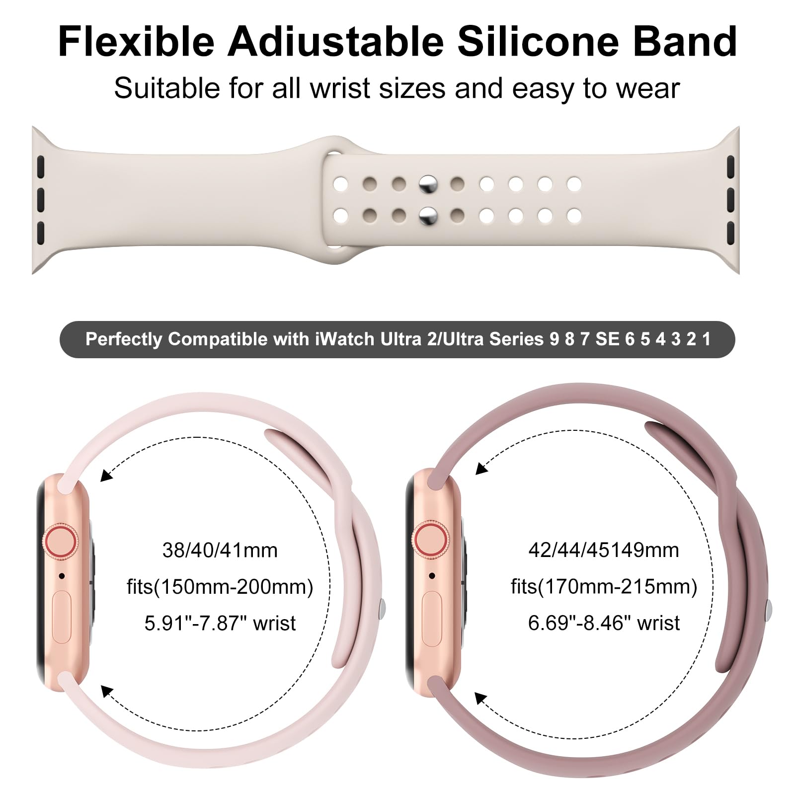 DYKEISS Patented Silicone Compatible with Apple Watch Band 38mm 40mm 41mm 42mm 44mm 45mm 49mm, Soft Waterproof Strap Sport Wristband for iWatch Bands Series 9 8 7 SE 6 5 4 3 2 1 Ultra Women Men