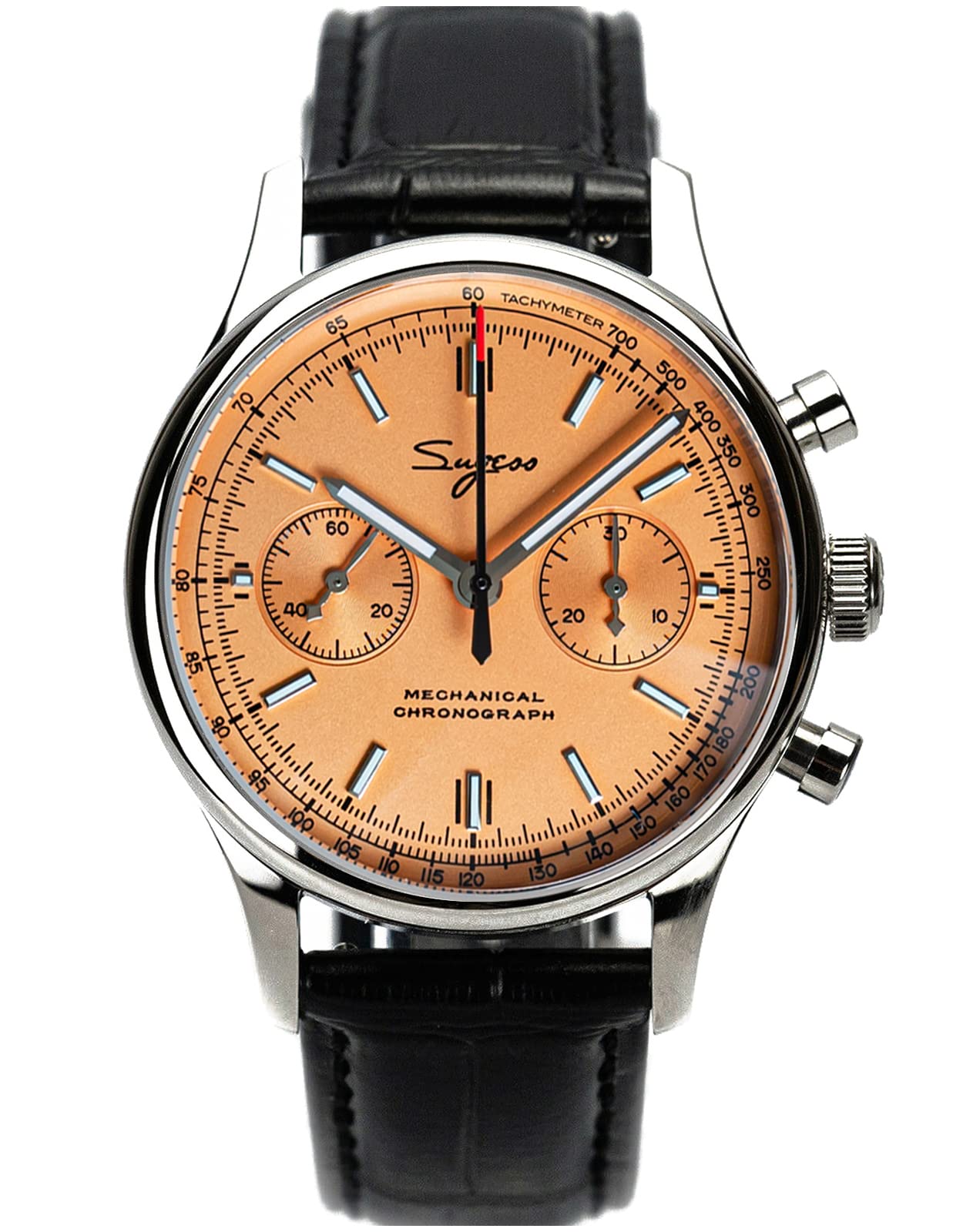 SugessSUCHP001K Salmon Dial 40MM Gold SWAN Neck Chronograph Pliot Chrono Seagull ST1901 Movement Sapphire Crystal Men's Watch 1963