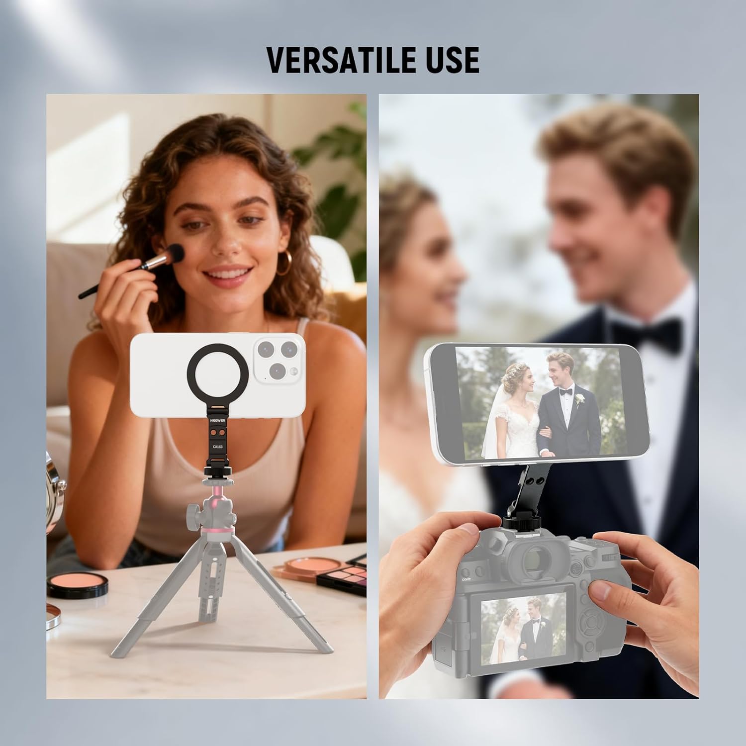 NEEWER Magnetic Tripod Phone Mount Cold Shoe Adapter, Aluminum Compact Lightweight Portable Phone Holder Attachment for Camera, Compatible with MagSafe iPhone Samsung Android Video Recording, CA163