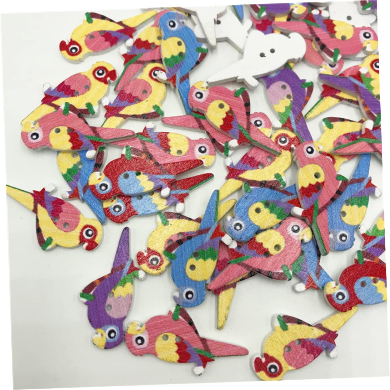 STOBOK 50pcs Fashion Wood Buttons Bird Buttons Wooden Scrapbook Place Value Dice Scrapbooking Button Bird Wooden Animal for Crafts Jeans Parrot Bamboo - Image 2
