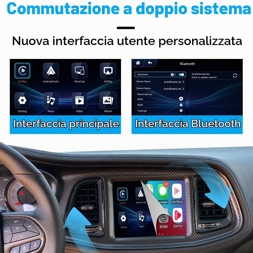 Senza fili CarPlay Ammodernamento kit Decodificatore Per JEEP Cherokee Commmander Compass Uconnect8.4 "2016-20MY, Supporto Android Auto, AirPlay, Mirrorlink, Inversione Telecamera Funzioni