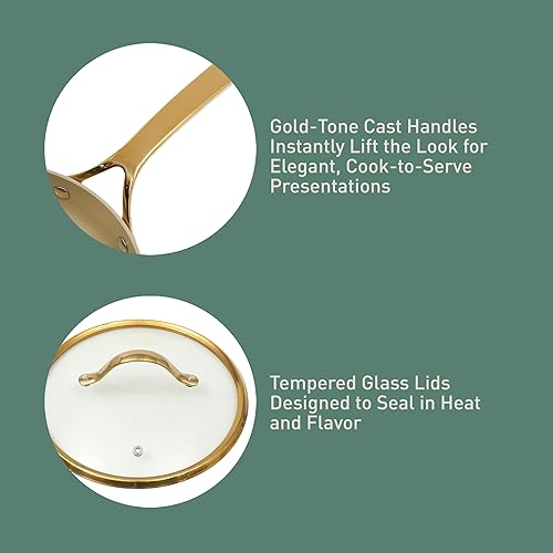 Miniatura 5 de bloomhouse Juego de 8 ollas y sartenes de aluminio resistente, sin PFA, antiadherentes, de cerámica, color crema de almendra con mango dorado