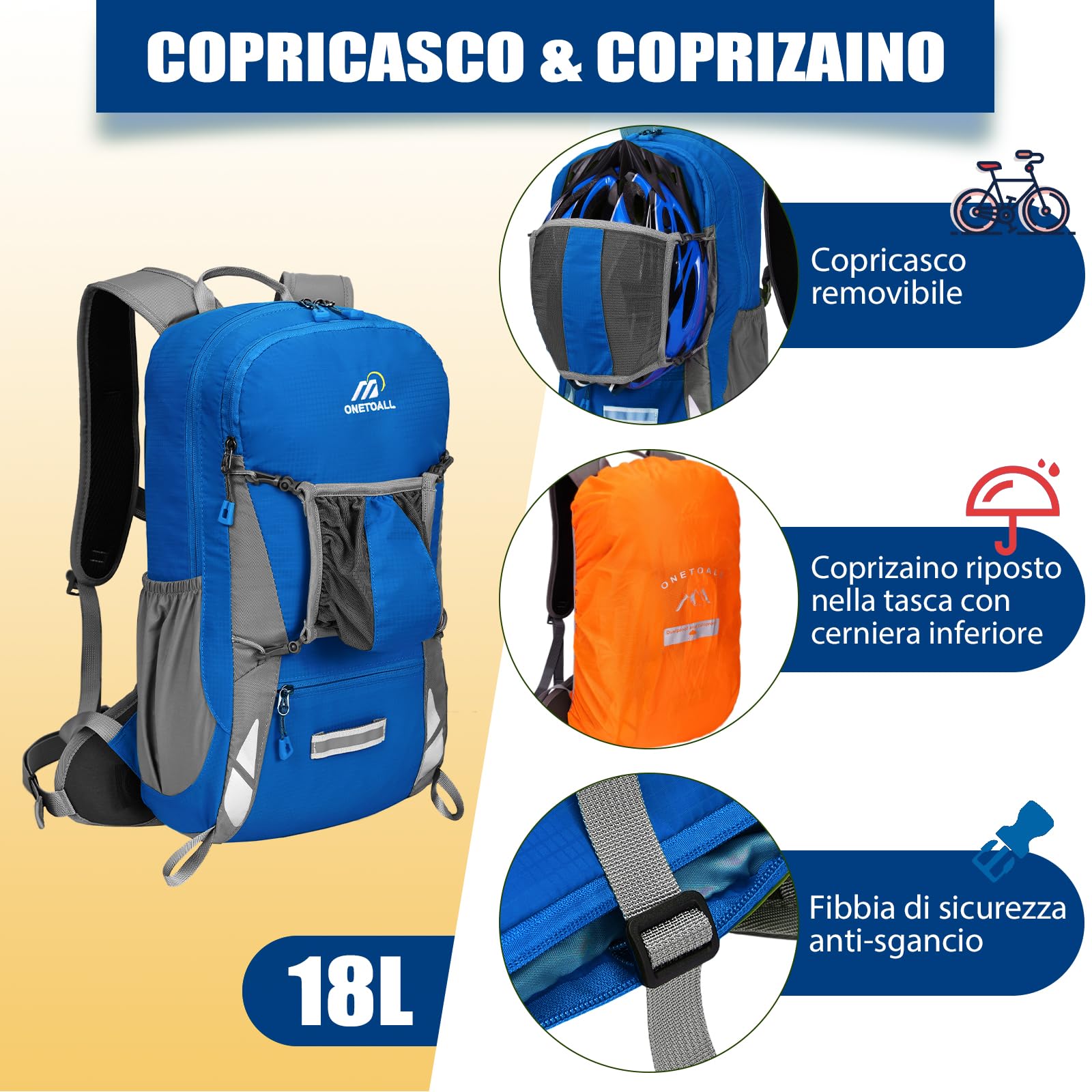 LOCAL LION Zaino Ciclismo con Sistema Schienale, Zaino per Bici con Copertina Antipioggia, Zaino MTB Impermeabile per Uomo Donna, Zaino Sportivo da Campeggio