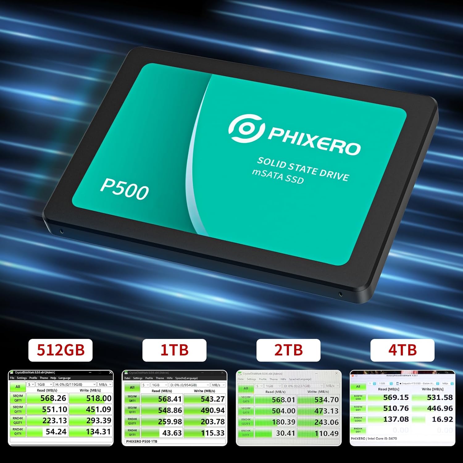 PHIXERO SSD 2TB 3D NAND TLC & SLC Cache SATA Ⅲ 2.5 inch Interne Solid State Drive for Laptop/Desktop PC/Mini PC - P500