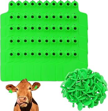 Blank Cattle Ear Tags 100 Pieces TPU Large Livestock Identification Tags for Sheep Cattle Calf Hog Green