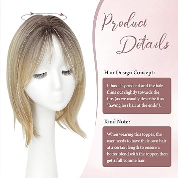 Hair Topper 12inch Clip in Synthetic Hair Toppers for Women with Thinning Hair Layered 6.5X6.5 Big Base Toppers Hair Pieces for Women Daily Use Blonde with dark root