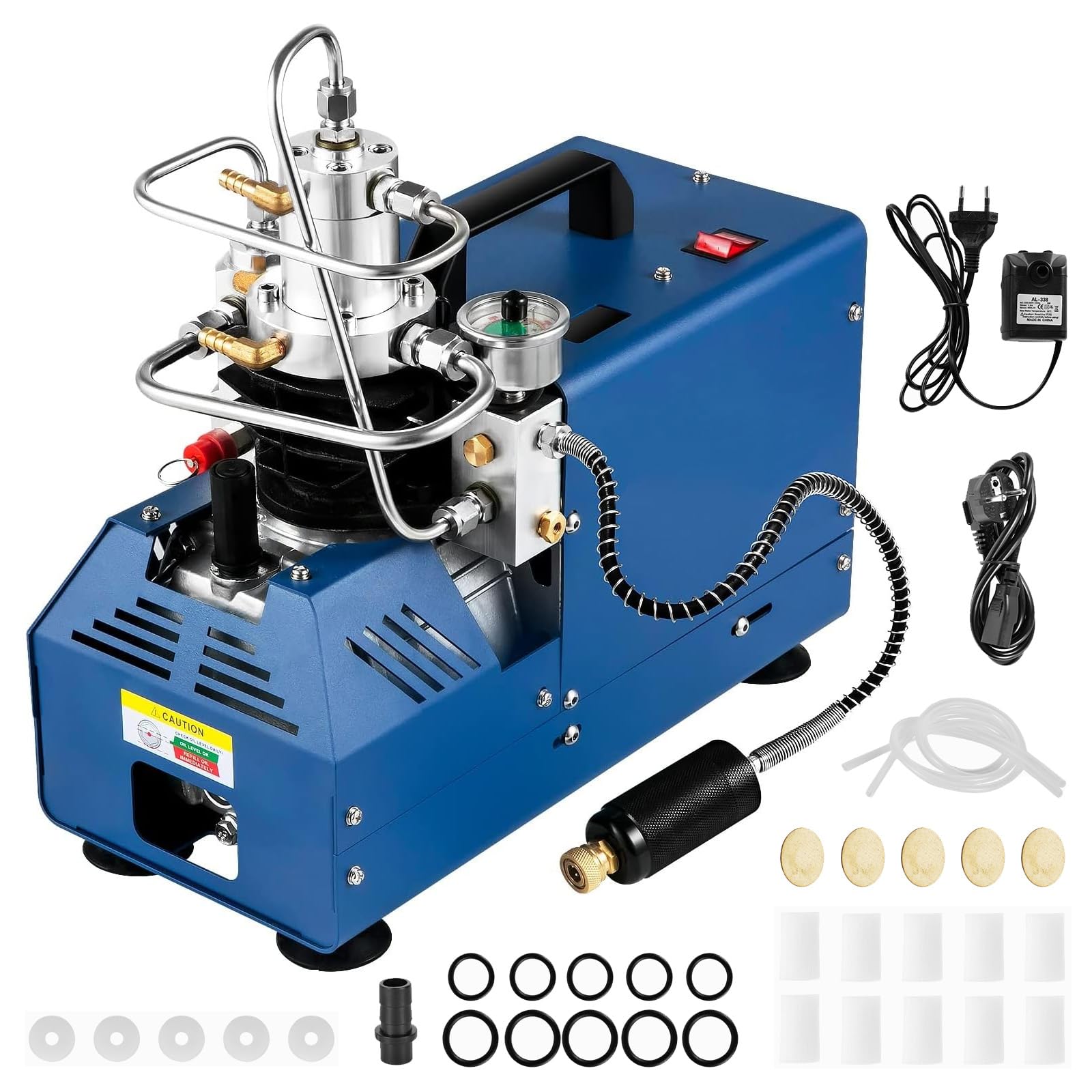 PCP Kompressor 300bar Kompressor Hochdruck Hochdruckluftpumpe1800W 30Mpa 4500PSI Elektrischer Luftkompressor PCP mit Öl-Wasser-Trenner, Luftpumpe für Druckluftpistole, Paintball-Tank