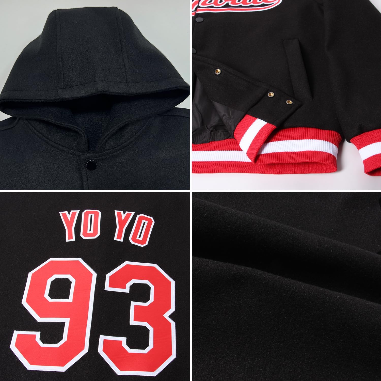 Fanscustom Custom Varsity Hoodie Jackets Cotton Blend Letterman Baseball Leather & Polyester Sleeve Jacket Full Snap Coats