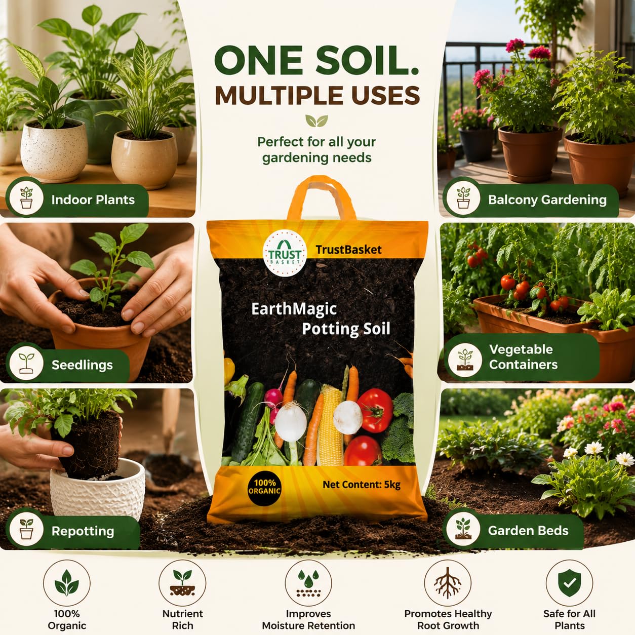 TrustBasket Enriched organic Earth Magic Potting Soil Fertilizer for Plants, 5 Kg 1