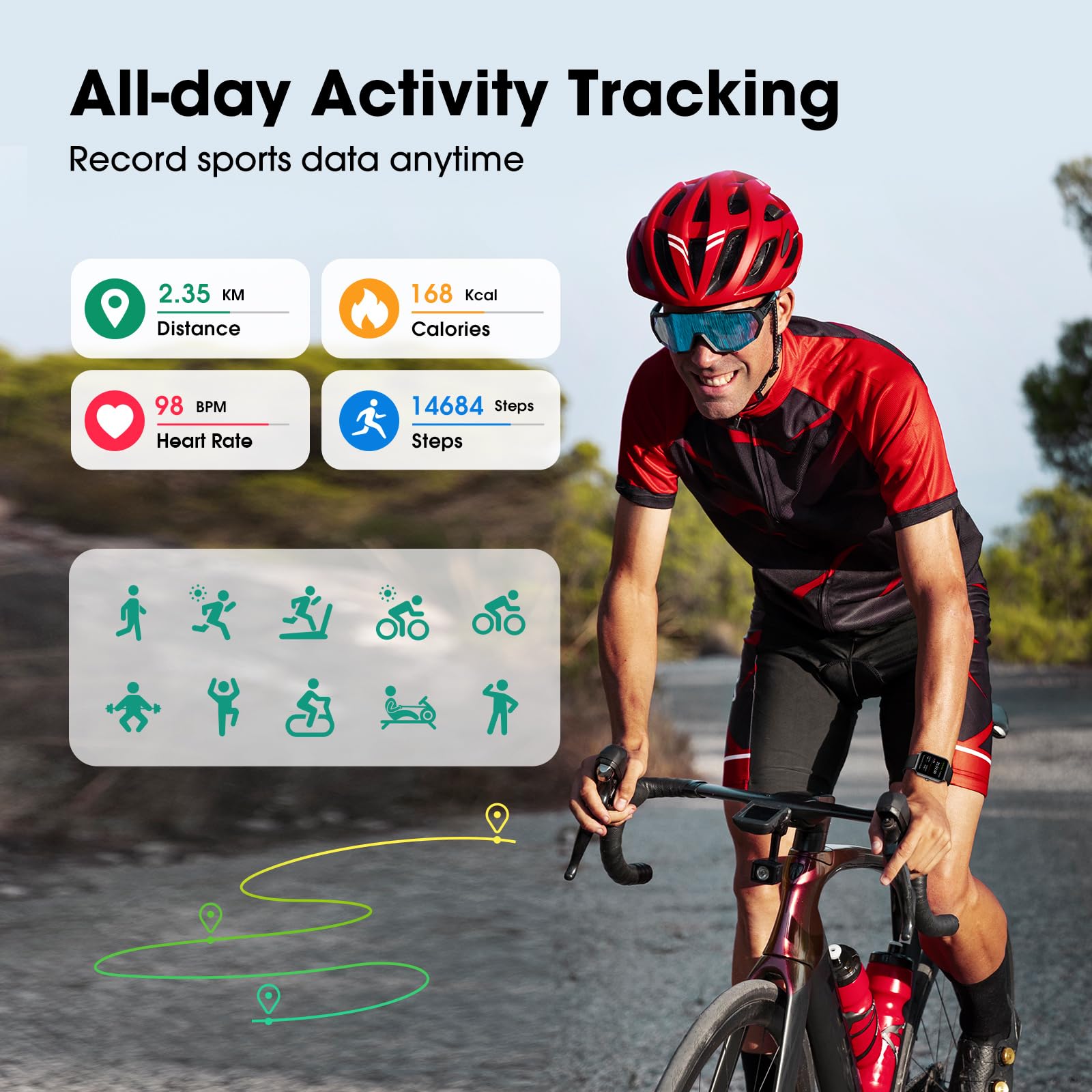 Smart Watch No App/Phone Required,42mm Smartwatch for Women Men,Fitness Tracker Watch with Heart Rate Monitor,Sleep Tracker,Pedometer,Step Counter,IP68 Waterproof, for Android iOS Phones