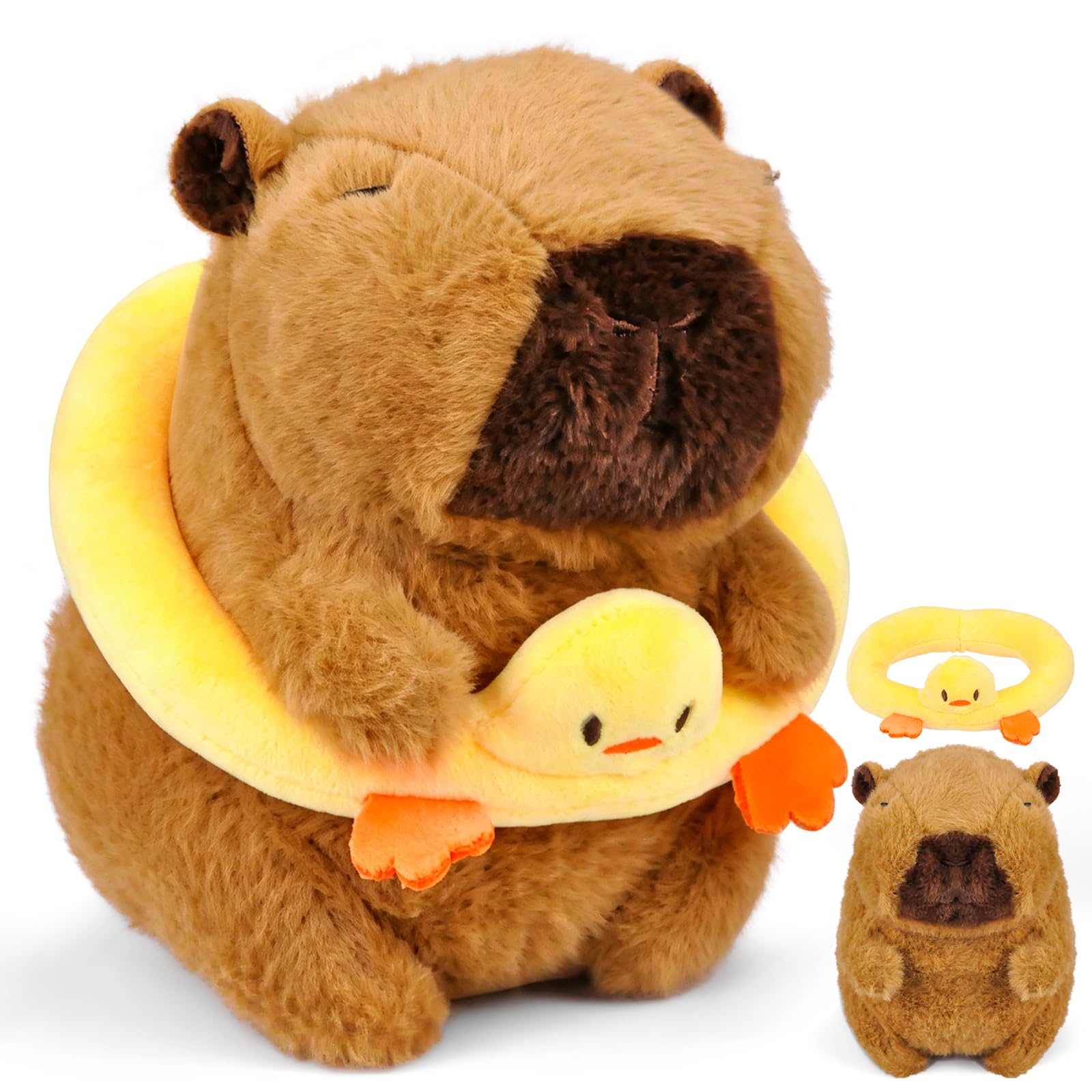CREJOHY Capybara Plush Capybara Teddy with Duck Ring Stuffed Animals Capybara Gifts for Kids Birthday Present Gifts Age 3+