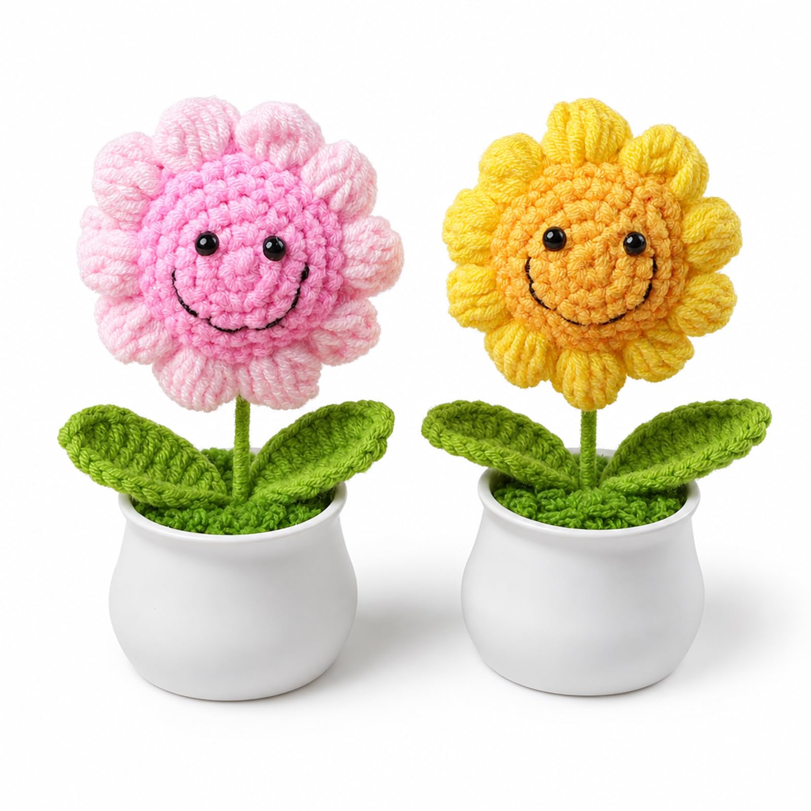 2Pcs Crochet Sunflower, Handmade Bouquet for Mother's Day & Home Decor