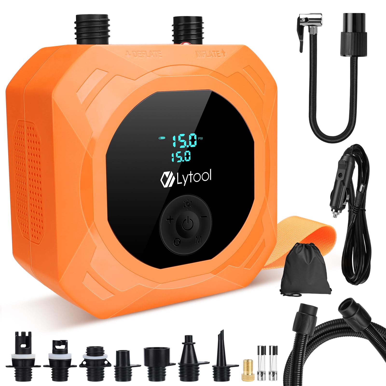Lytool Pompa SUP Elettrica 50 PSI Alta Pressione,Gonfiatore Paddle 12V DC,Gonfiaggio e Sgonfiaggio Automatico a 3 Stadi,Arresto Automatico,Cavo Accendisigari 3M per Kayak,Materasso,Bici, Moto, Auto