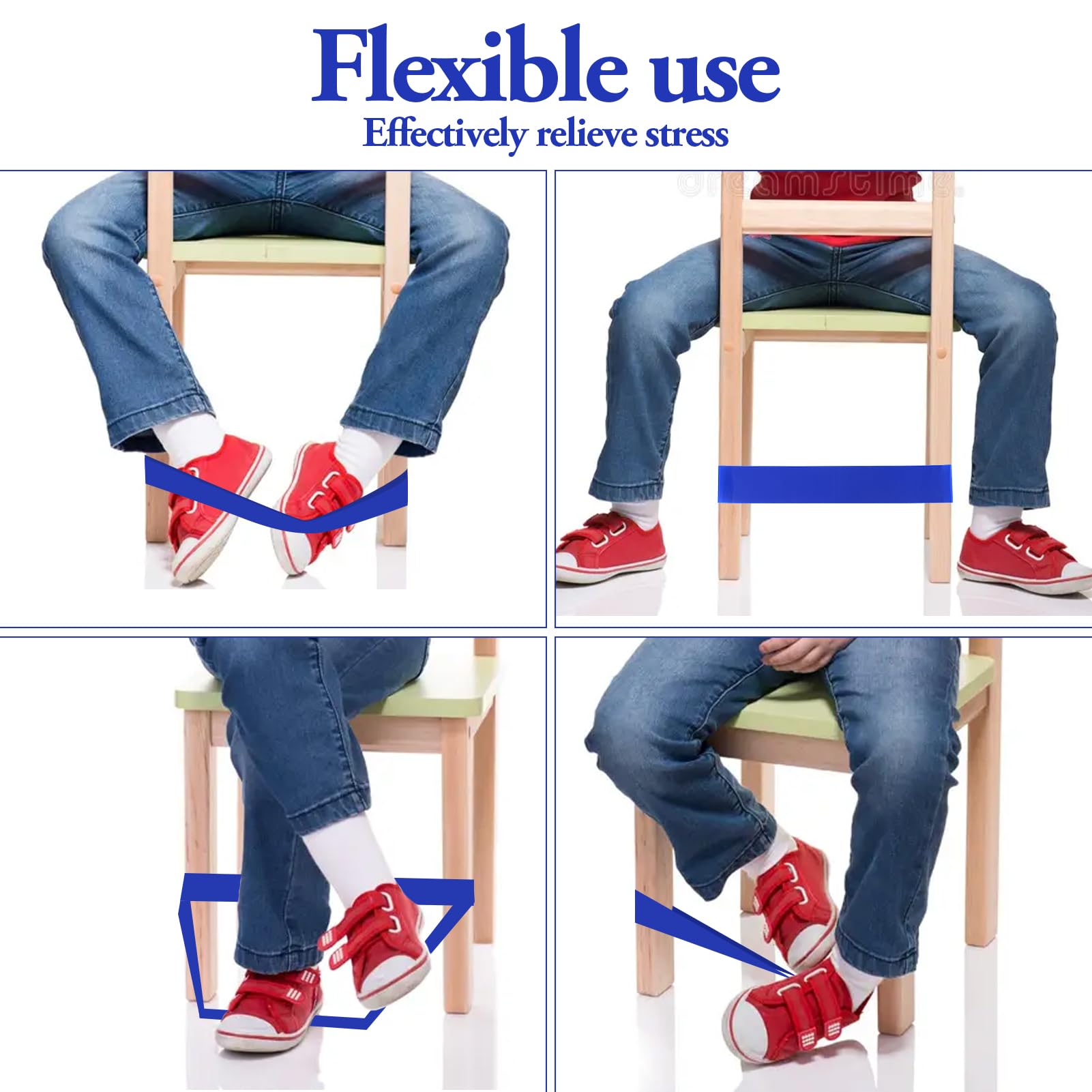 16 Pack Chair Bands,Chair Bands for Kids with Fidgety Feet Chair Stretch Foot Band Fidget Bands Flexible Seating for Classroom Elementary Chairs Desks (Blue) - Image 4