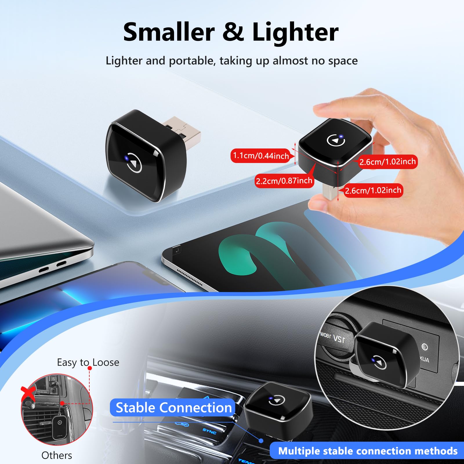 Motorsi Senza Fili Adattatore Carplay/Android Auto, 2-in-1 Converte il Cavo di Fabbrica in Un dongle Carplay Senza Fili per Auto Plug & Play Carplay con A-pple Phone iOS 10+ / Android 11+