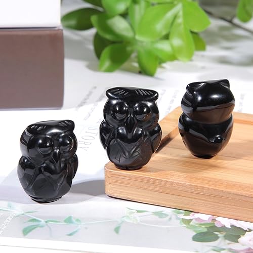 Miniatura 4 de Amogeeli Figura de búho de piedra tallada a mano, estatua de búho de cristal curativo, escultura animal para decoración de oficina en casa