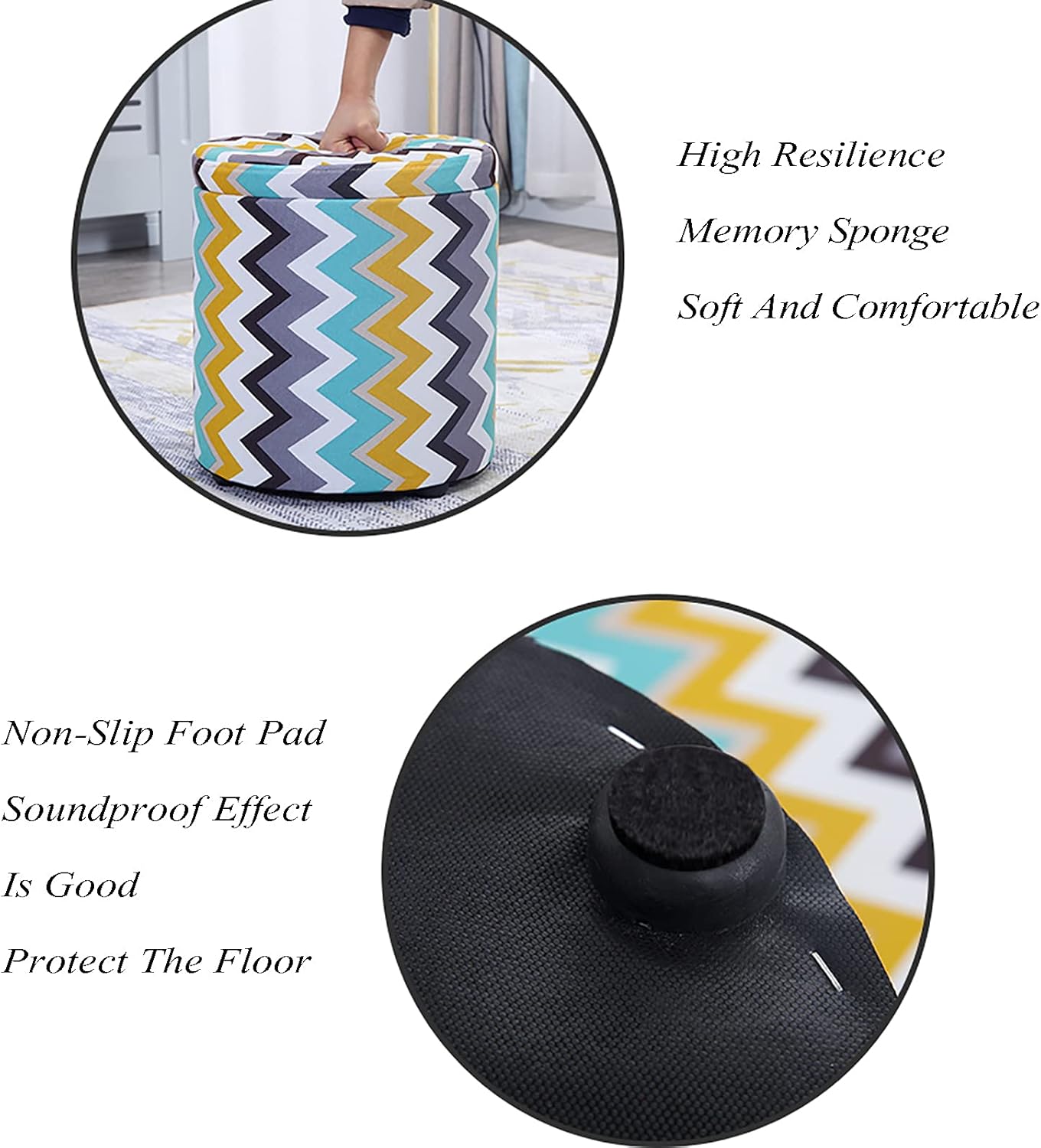 Storage Round Pouffe Stool,Ottoman Footstool,Dressing Table Change Shoe Footrest Removable Lid for Living Room Bedroom (Red Curve-L)/Khaki-L