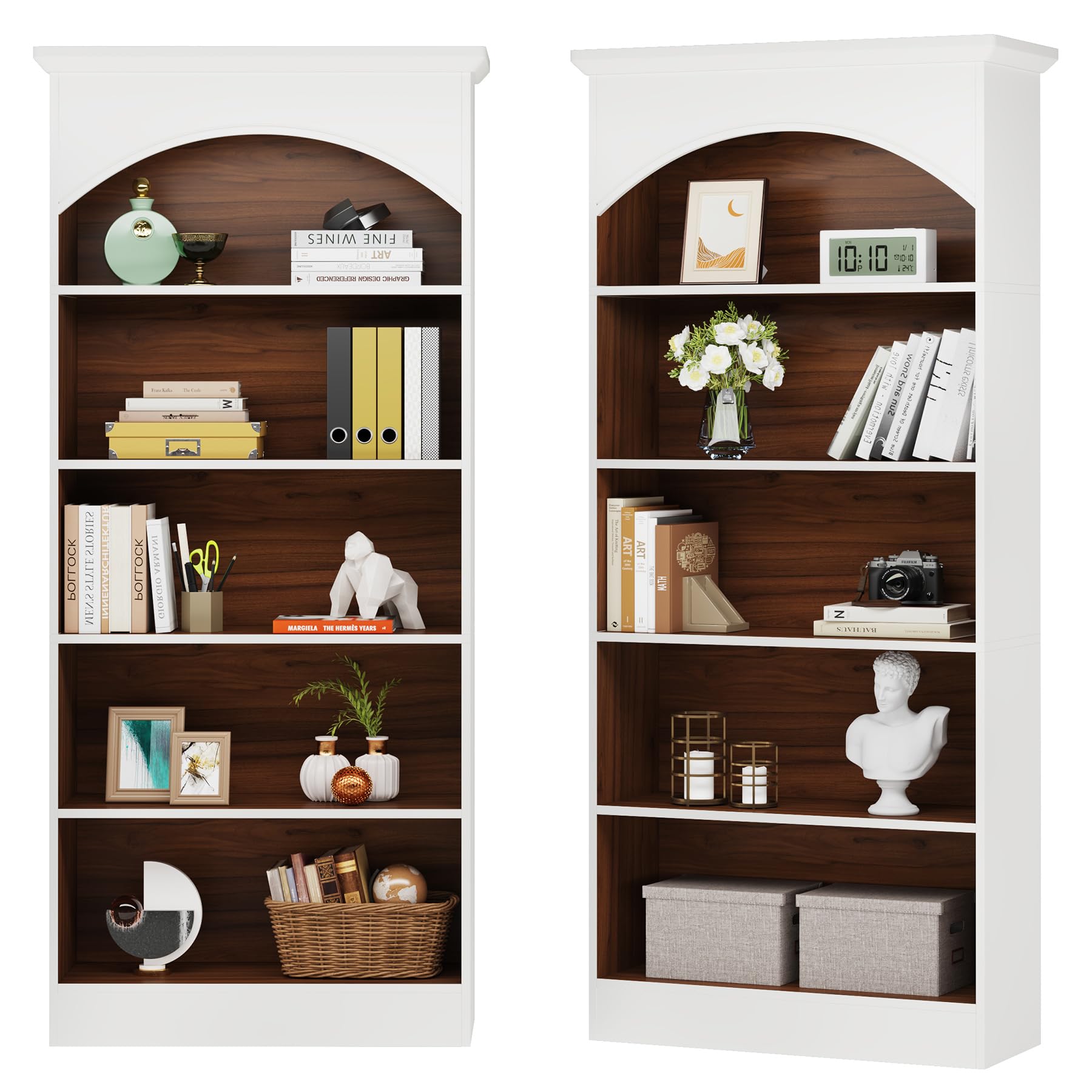Tribesigns 5-Shelf White Bookcase Set of 2, 70.9'' Tall Bookshelf with Storage Shelves, Vintage Free-Standing Library Book Shelving Unit for Living