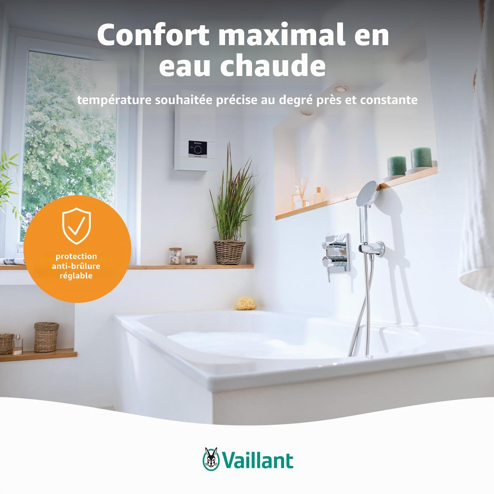 Vaillant VED E 24/8 Chauffe-eau électronique instantané résistant à la pression, 24 kW, 400 V, température de sortie précise, réglable en continu, affichage numérique, 0010023779
