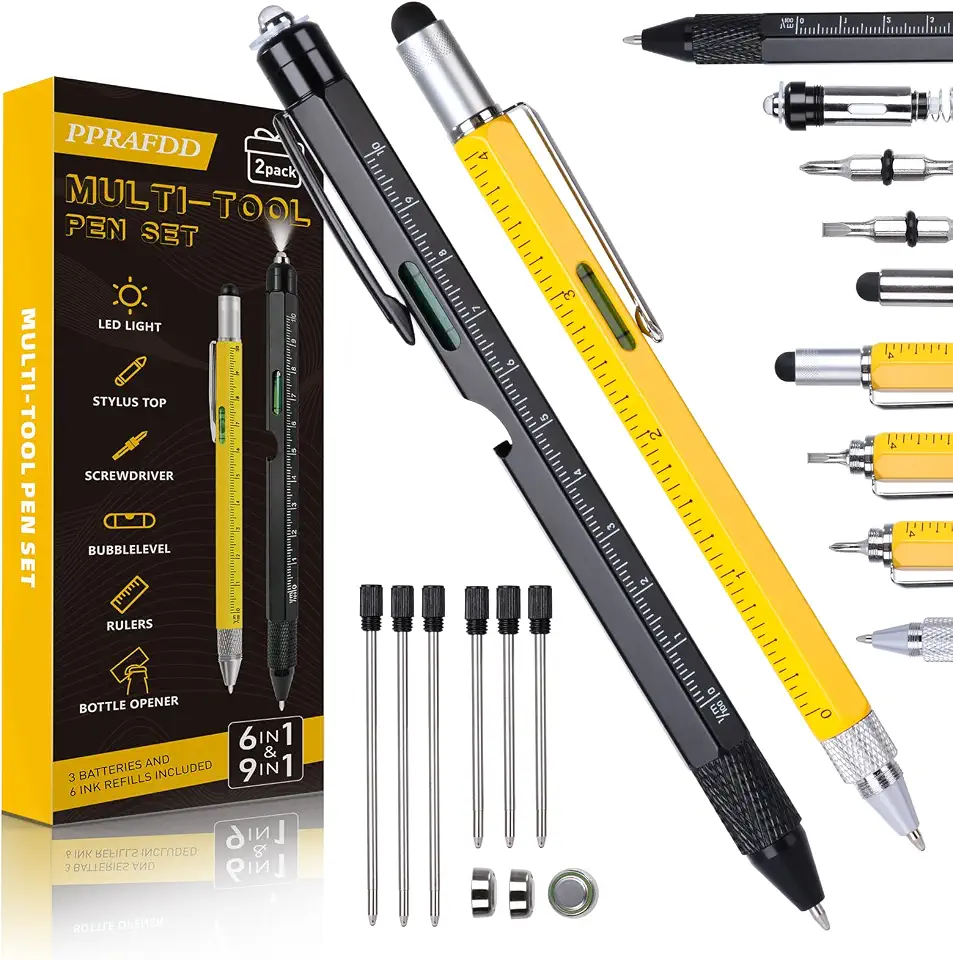 PPRAFDD Conjunto de canetas multiferramentas 9 em 1, para adultos, homens, conjunto de canetas multiferramentas, presentes para homens que têm tudo, presentes masculinos para Natal, Dia dos Pais,