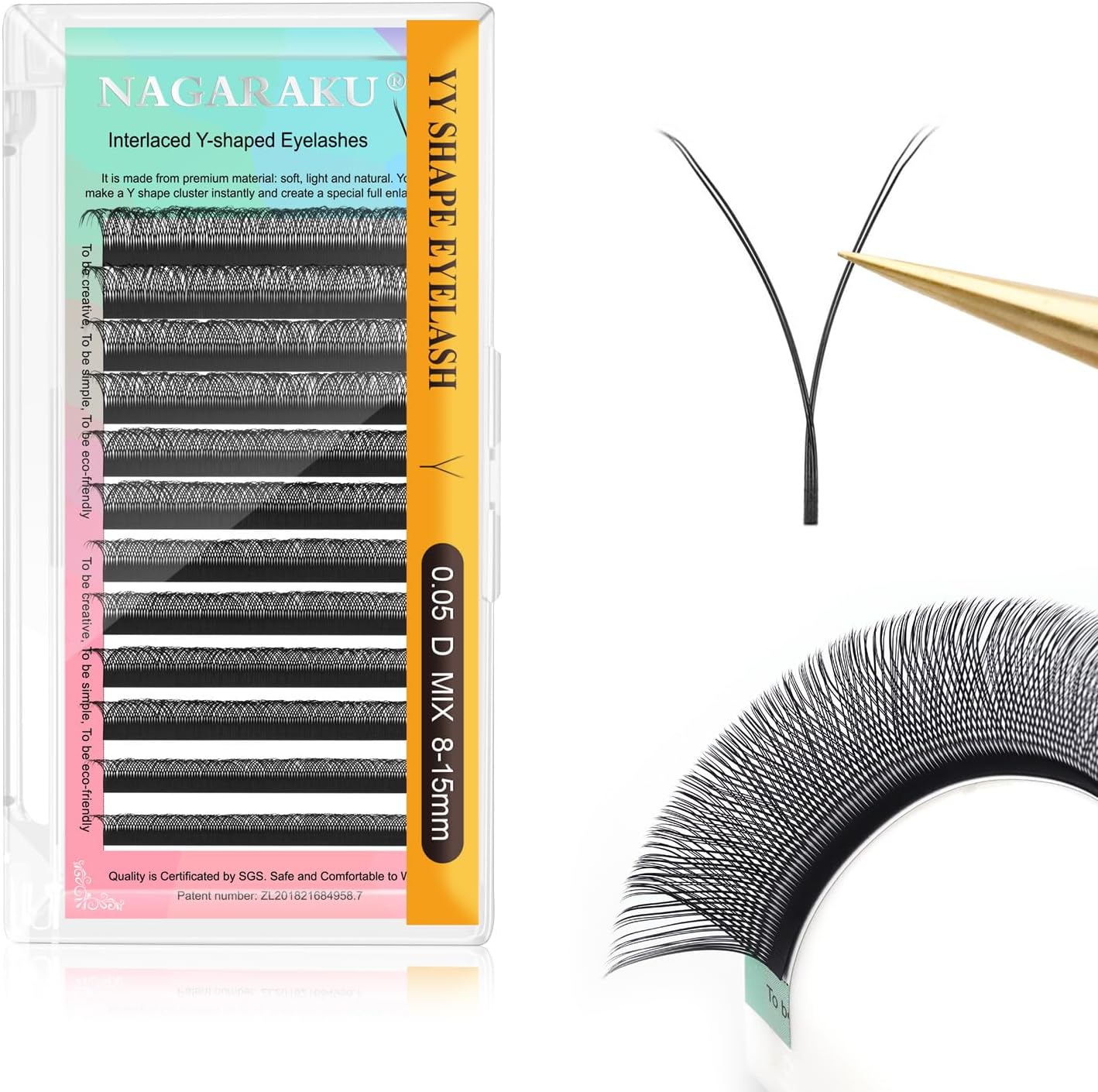 NAGARAKU yy Eyelash Extensions Supplies y lash 0.05mm D curl Mix Tray 8-15mm Premade 4D Easy Fan Russian Volume Cluster Faux Mink Matte 12 rows pre Fanned Wispies Crisscross Eye Lashes
