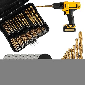 Cobalt Drill Bit Set, 119 Pcs High Speed Steel Twis-t Drill for Hardened Metal Stainless Steel Cast Iron Woodwork(Gold)