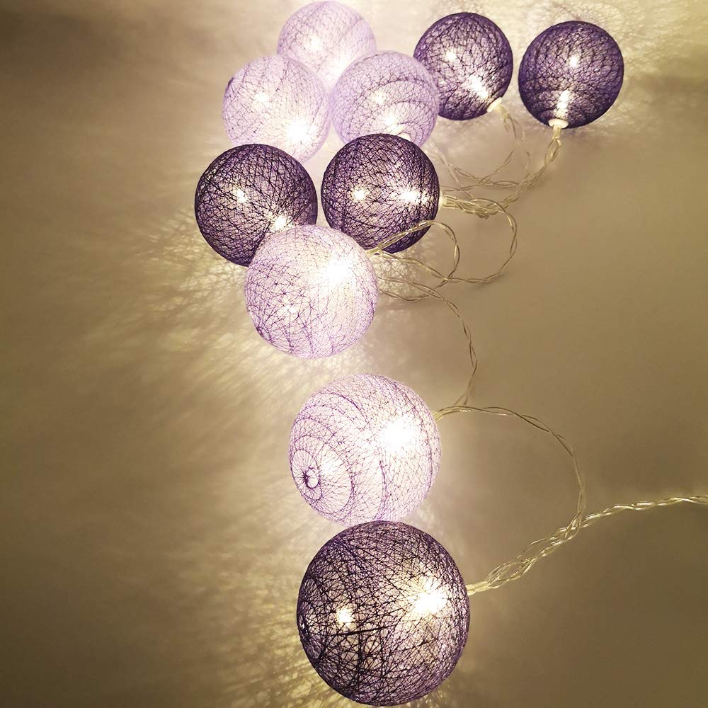 Cotton Ball LED String Lights 10pcs, DOTBUY Battery Operated Fairy Lights for Wedding Party Halloween Outdoor Indoor Decor Garlands Create Atmosphere (Lotus root purple,1.8M/10LED)