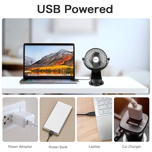 Miniatura 6 de SkyGenius Ventilador de cochecito de bebé con clip con batería (negro)