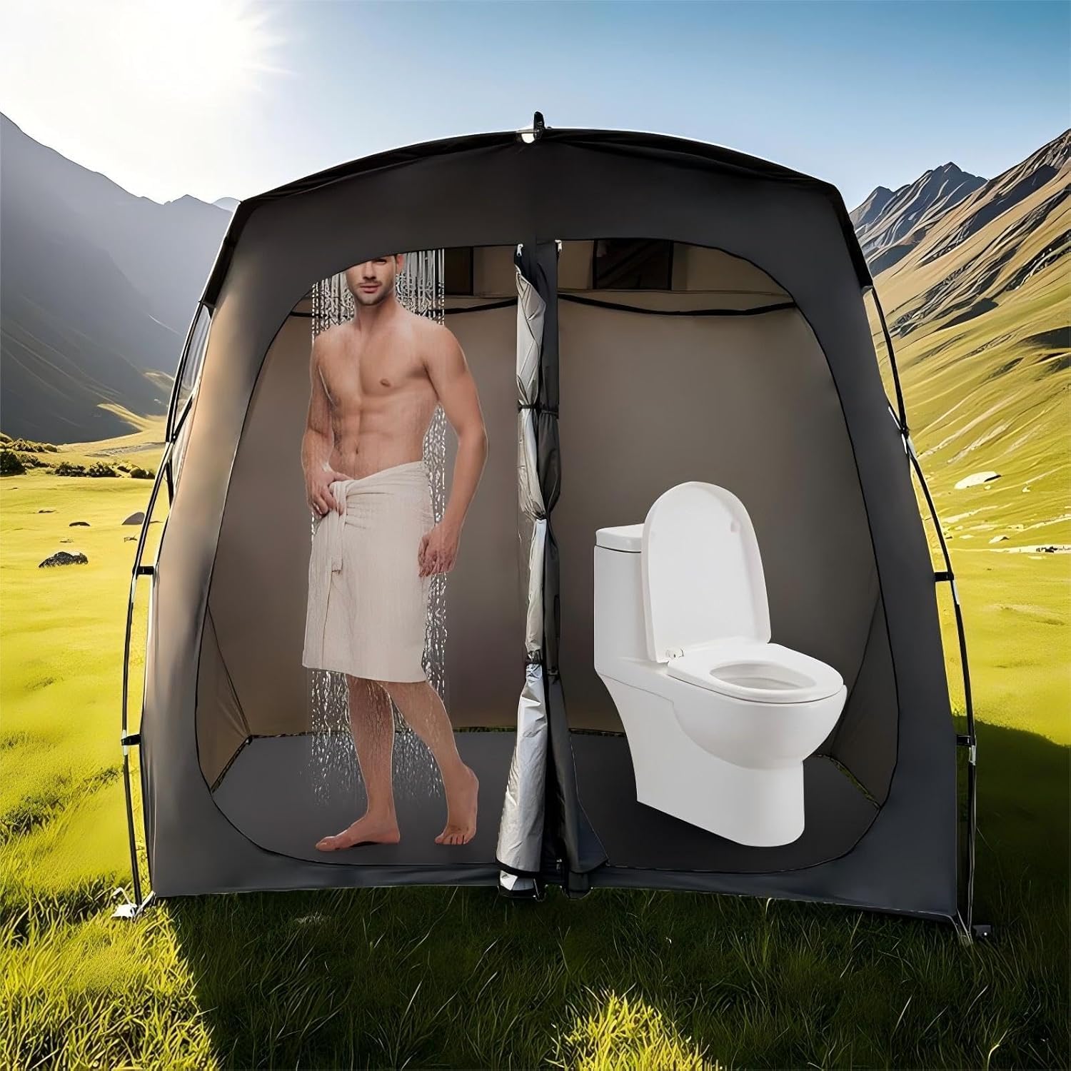 Camping Shower Tent 2-Person with Privacy Design – Waterproof Toilet and Changing Shelter for Camping/Beach/Hiking