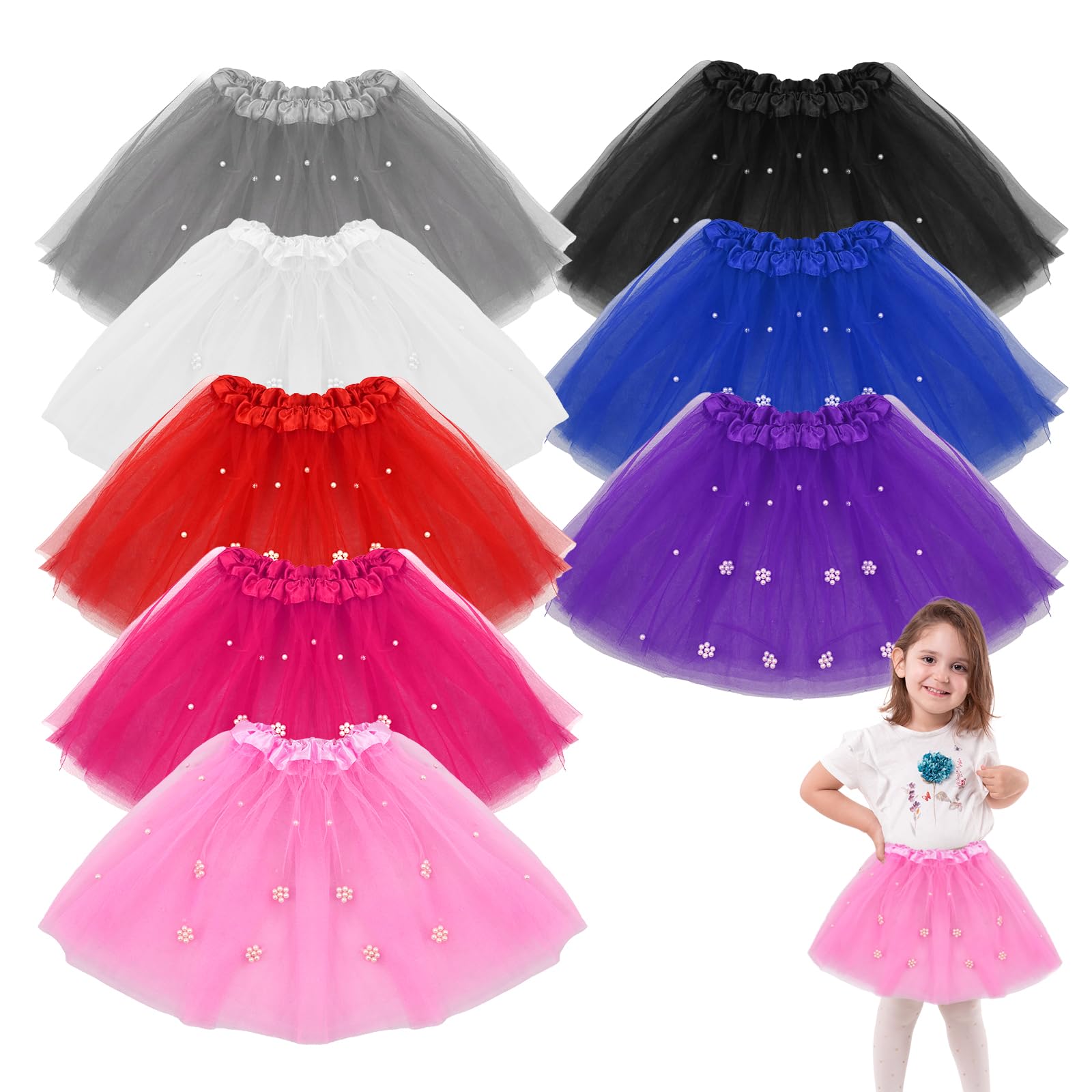 Wuchieal 8 PCS Tutu Skirts for Teenage, 3 Layers Girls Dance Costume Party Favor Dance Tulle Skirts Multi