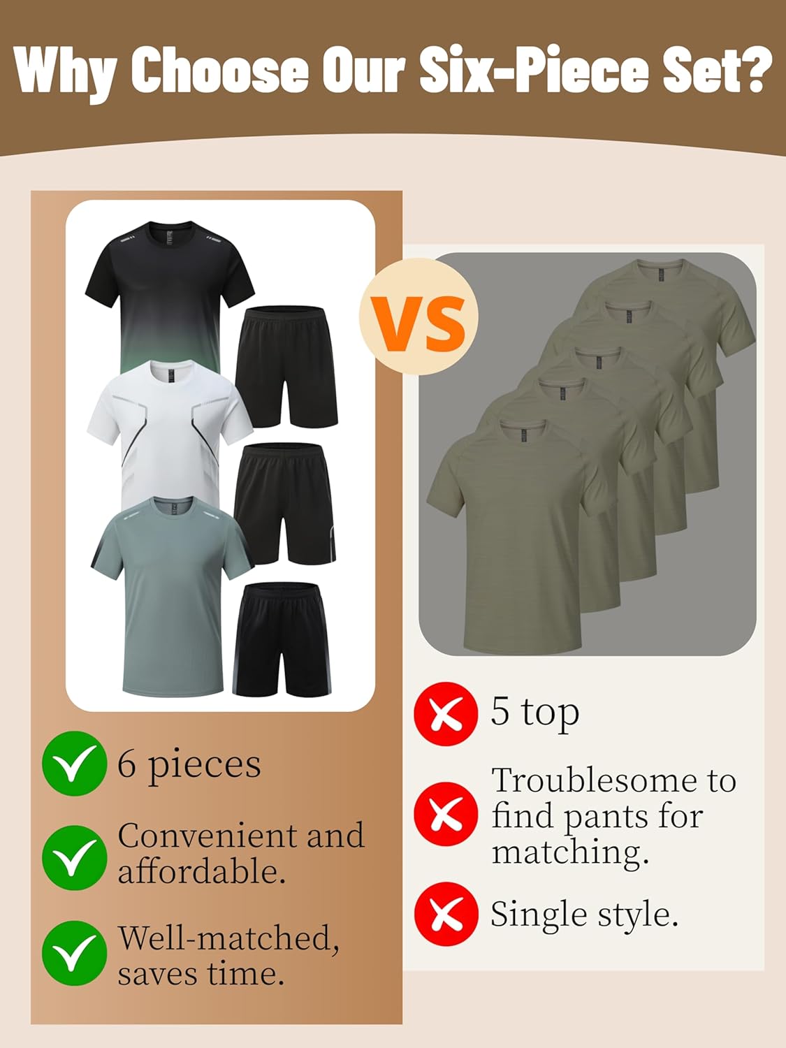 6-Piece Men's T-shirt & Workout Shorts Set, Quick-Drying & Breathable Fitness Clothing for Sports - Image 3