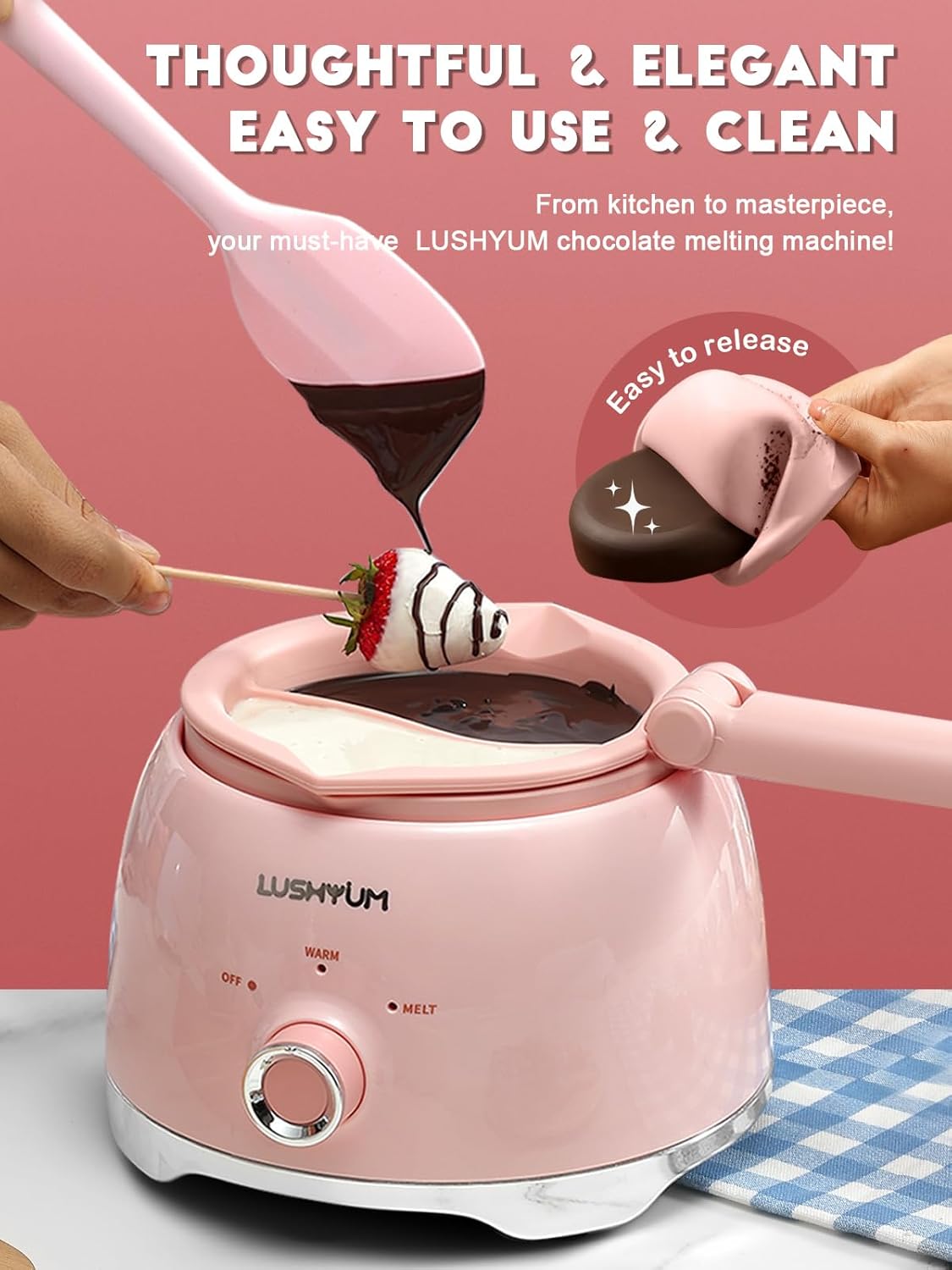 Chocolate Melting Pot Candy Melts Melter with 2 Insert Pots and Spatula, 4 Cups Capacity Warmer Machine, Ideal Dipping Tool Kitchen Supplies for Making Cake Pop Covered Strawberries Fondue