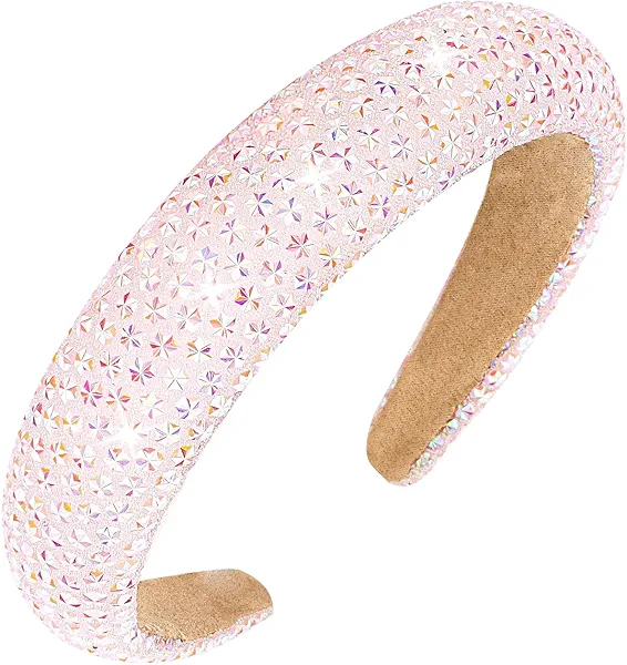Jaciya Rhinestone Headband for Girls Womens Headbands Crystal Pink Headband Glitter Sparkling Hairband Fashion Padded Stars Head Band