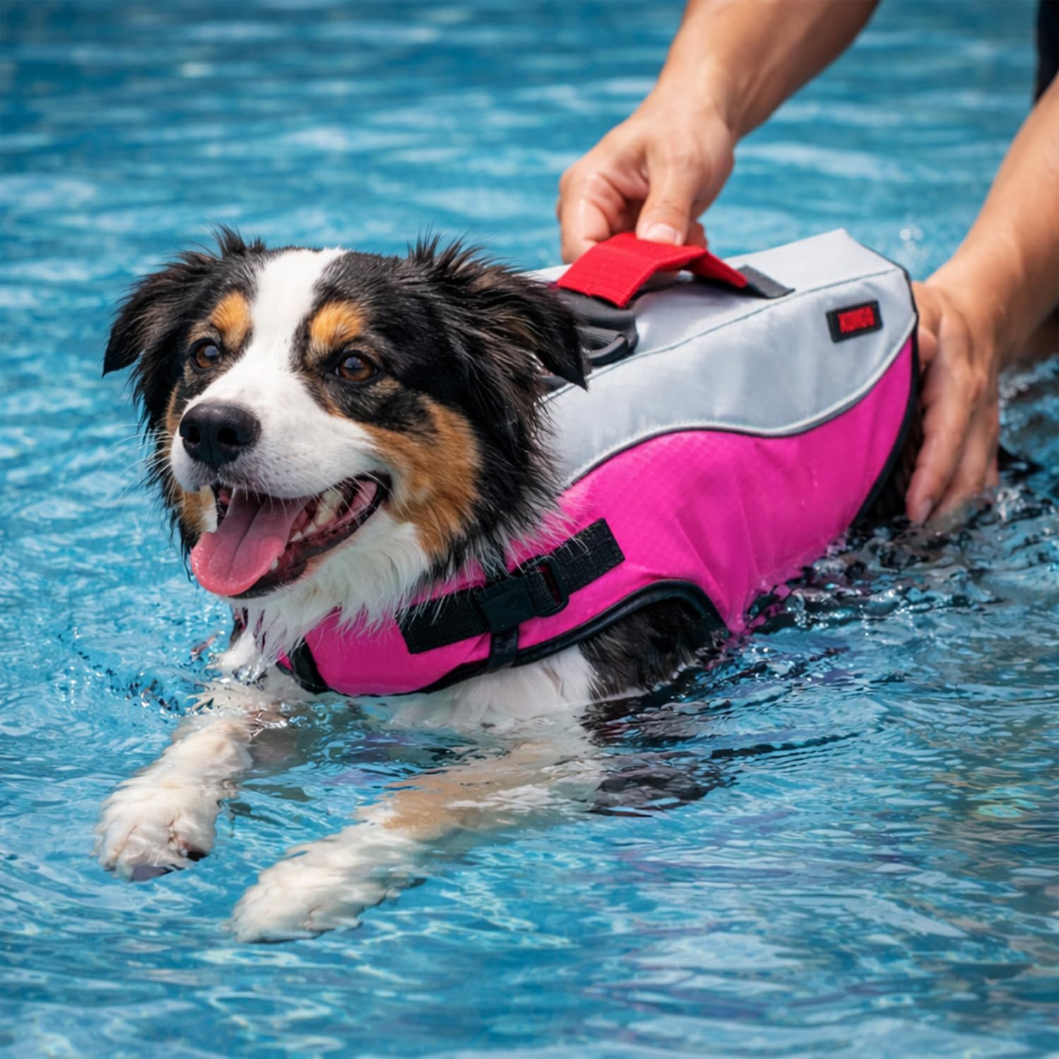 Water Float Dog Flotation Life Jacket Vest, Swimming Float Aid with Safety Handle, Adjustable Comfortable Durable Preserver High Buoyancy Coat (Pink, Large)
