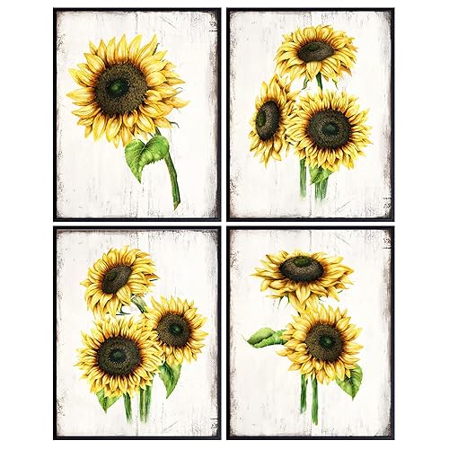 Farmhouse Sunflowers - Rustic Vintage Home Decor, Wall Art, Room Decoration for Kitchen, Dining Room, Bedroom, Bathroom, Apartment - Boho Country
