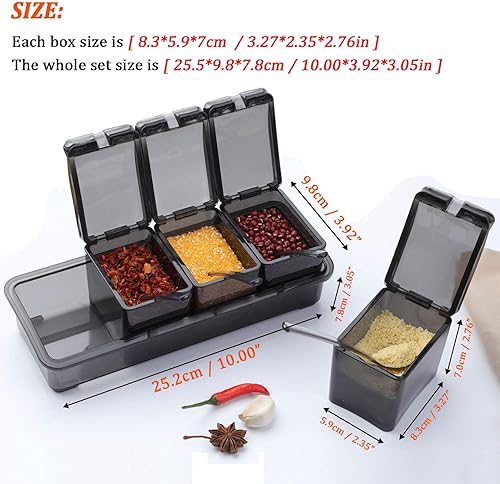 Miniatura 23 de V·RESOURCING Caja de condimentos transparente, 3 piezas de condimentos para condimentos, macetas de especias, sal, azúcar, líquido, tarros