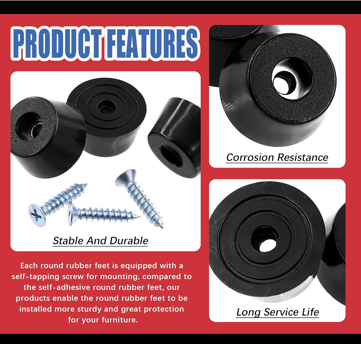 Hilitchi 50-Pcs Round Black Rubber Feet Bumpers Pads with Matching Screws with Built in Stainless Steel Washer for Cutting Board Amps Cabinet Desk Tables Couches(15×12×8mm)