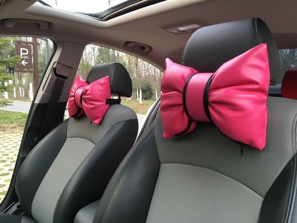 Wonderful Time Charming Bowknot Leather Neck Pillow Headrest Cushion for Car (A Pair)