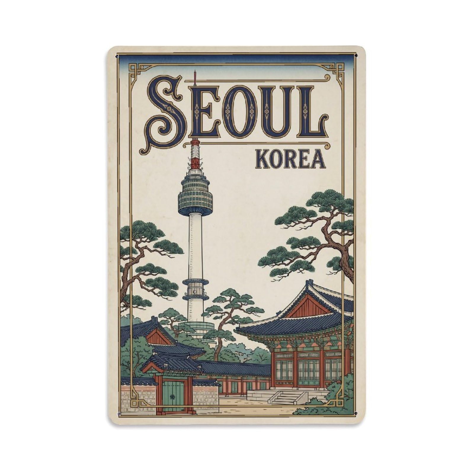 Metal Tin Sign Vintage Travel Seoul Korea Landmark