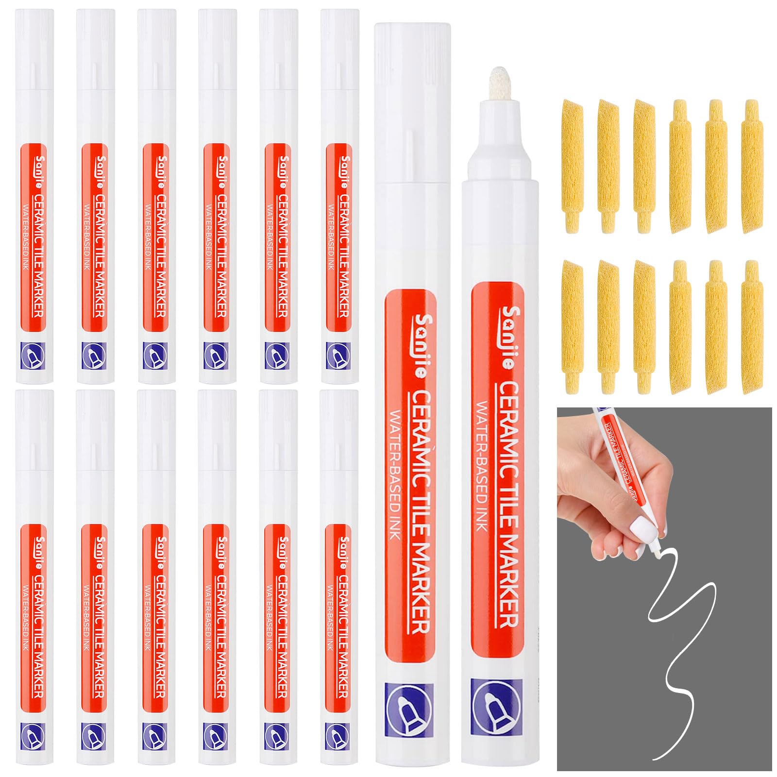 Sinofort Grout Pen White, 12 PCS Tile Pen for Tiles Bathroom Marker with Replacement Nib