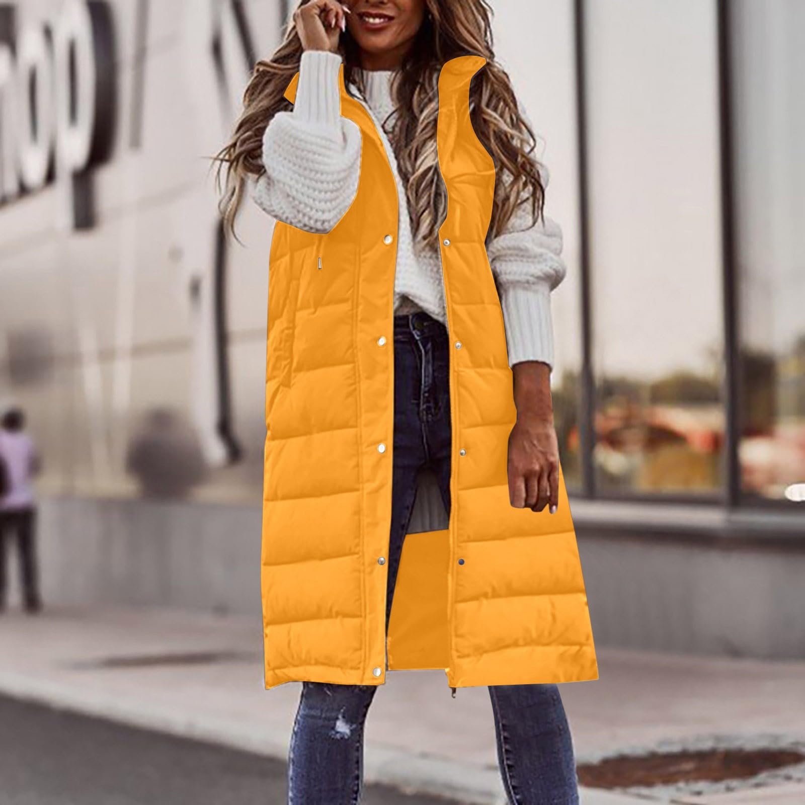 Generisch Weste Damen - Steppweste Damen Lang Mit Kapuze Ärmellos Warme Daunenjacke Steppjacke Vintage Leichte Bequeme Übergangsjacke für Herbst Winter