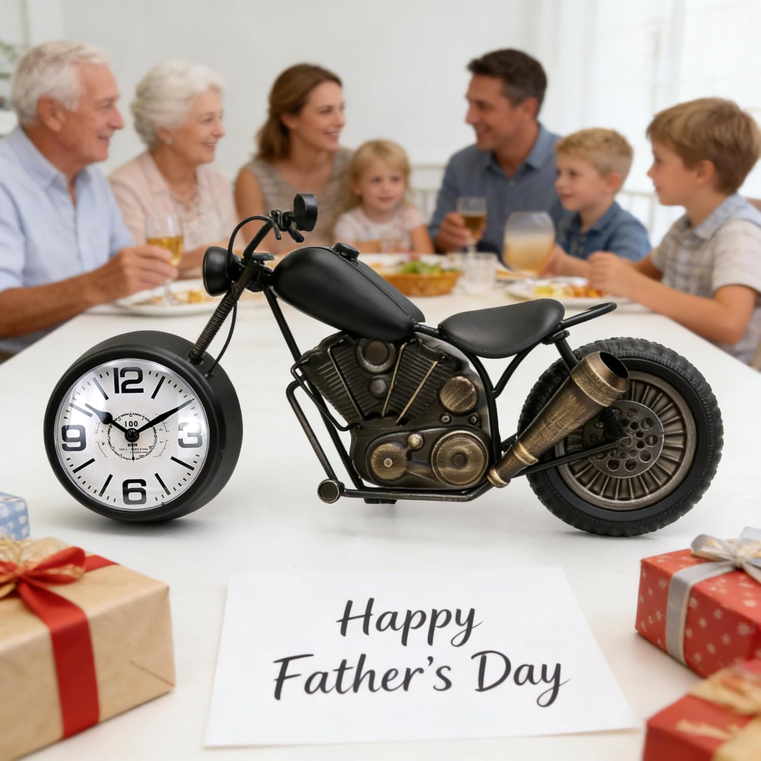 Motorcycle Gifts for Men Vintage Desk Clock Tabletop Clock 17.3 Inch Rustic Decor Gifts Dad Him Boyfriend Battery Operated No Ticking Antique For Mantle Shelf Decorations Living Room Office Black