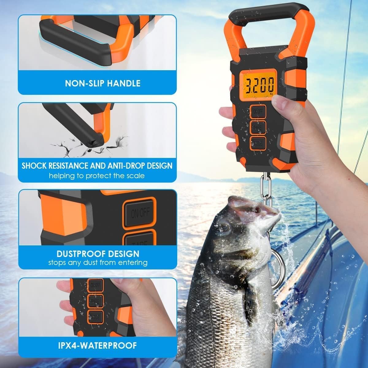 Luggage Scale, Digital Fish Scale, Hooking Scale 50KG Digital Fishing Scale with Ruler Portable Travel Luggage Weighing Scale Digital(Orange)