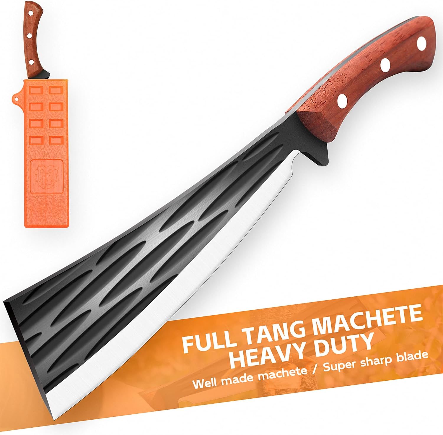 Full Tang Machete with Sheath, High Carbon Steel Machetes for Cutting Trees and Yard Work, Heavy Duty Machete with Ergonomic Walnut Handle for Bushcraft, Outdoor Hunting, Gardening and Survival
