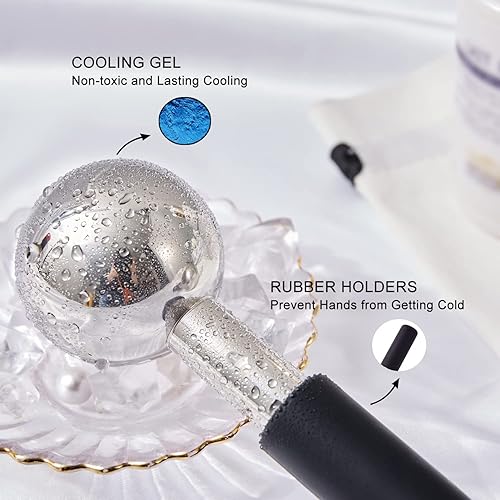 Miniatura 3 de Globos de hielo para cara y ojos, varillas de acero inoxidable irrompibles para rutinas de belleza, tratamientos faciales con rodillo frío para
