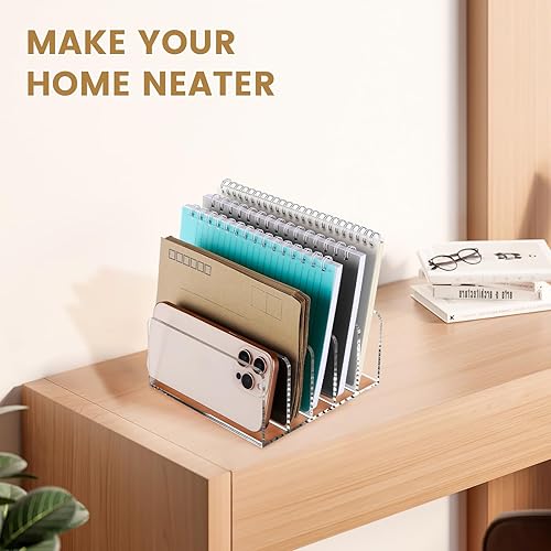 Miniatura 6 de Organizador de correo para encimera, elegante soporte de acrílico con 5 compartimentos, soporte de almacenamiento de archivos de escritorio pequeño