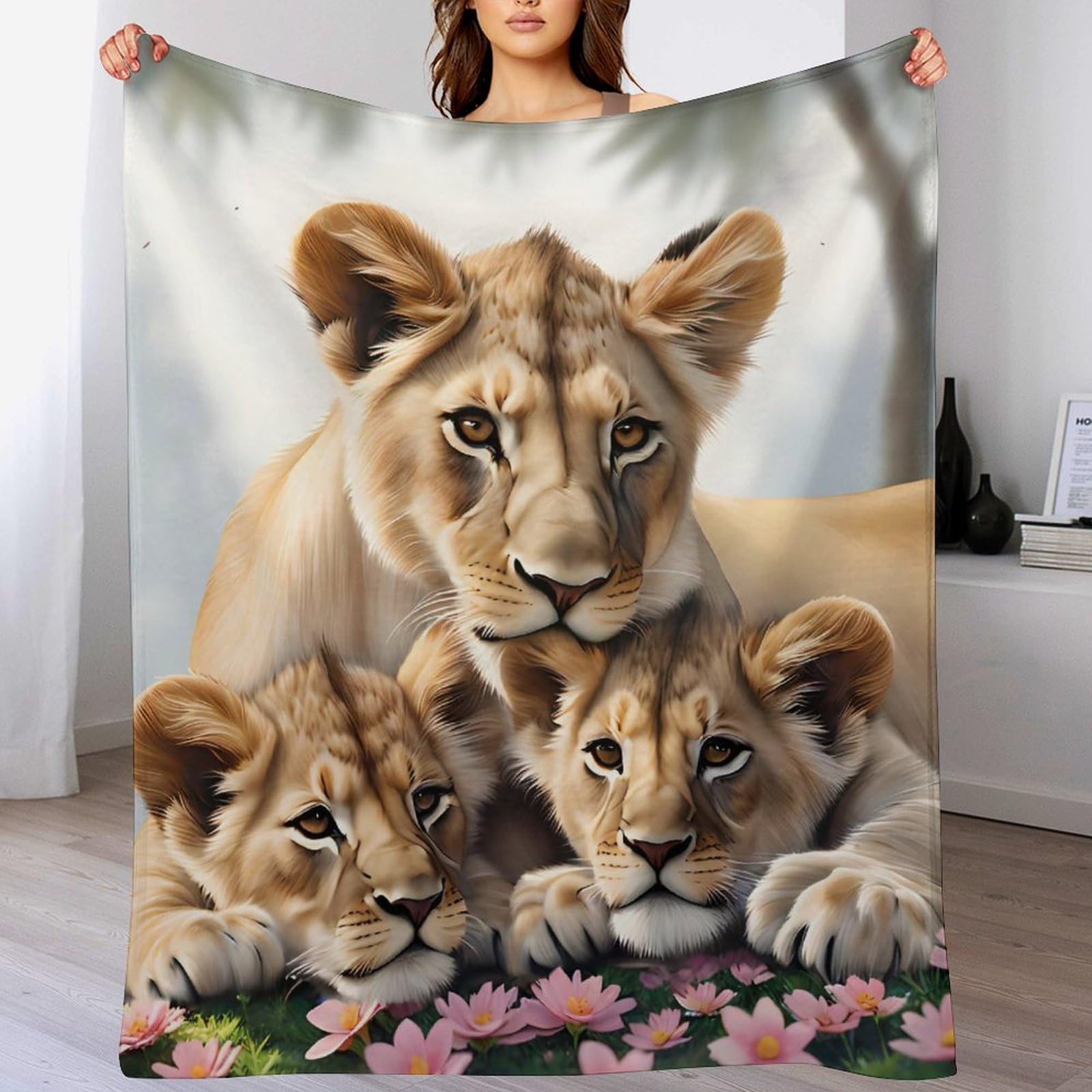 Lion Fleece Throw Blanket, Lightweight Warm And Cozy Soft Microfiber Fluffy Flannel Blanket for Bed Sofa Couch Settees, Kids Adult Gift Travel（100×130cm）