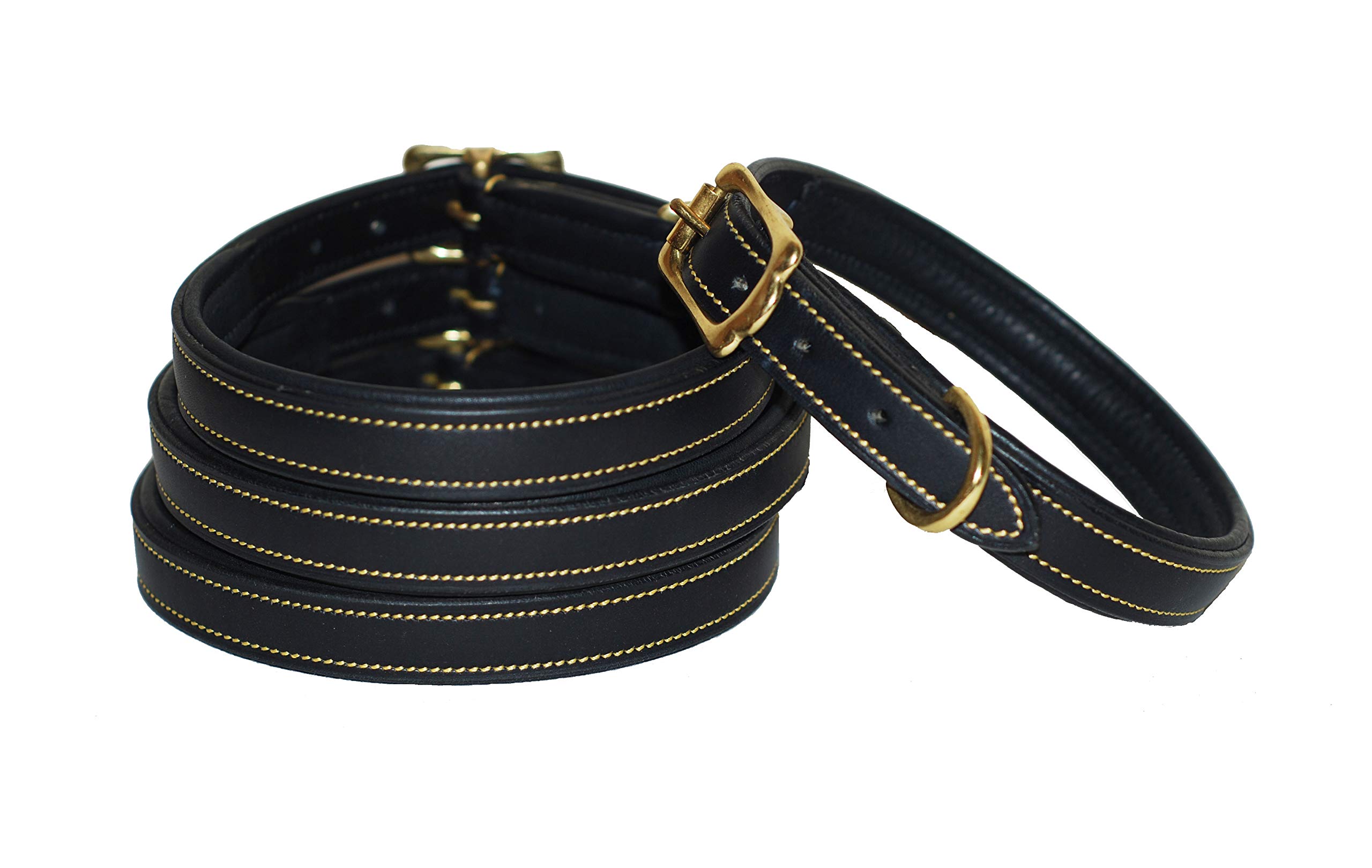 Collier rembourré plat en cuir pour chien noir grand confort