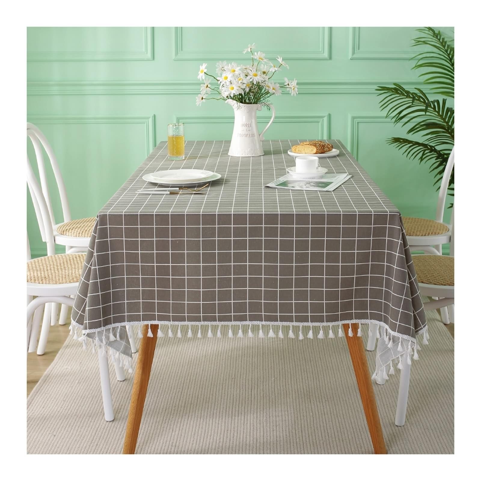 Tablecloth Gris Claro, Mantel de Poliéster Lavable Patrón a Cuadros Mantel Exterior Rectángulo 140 x 220 cm